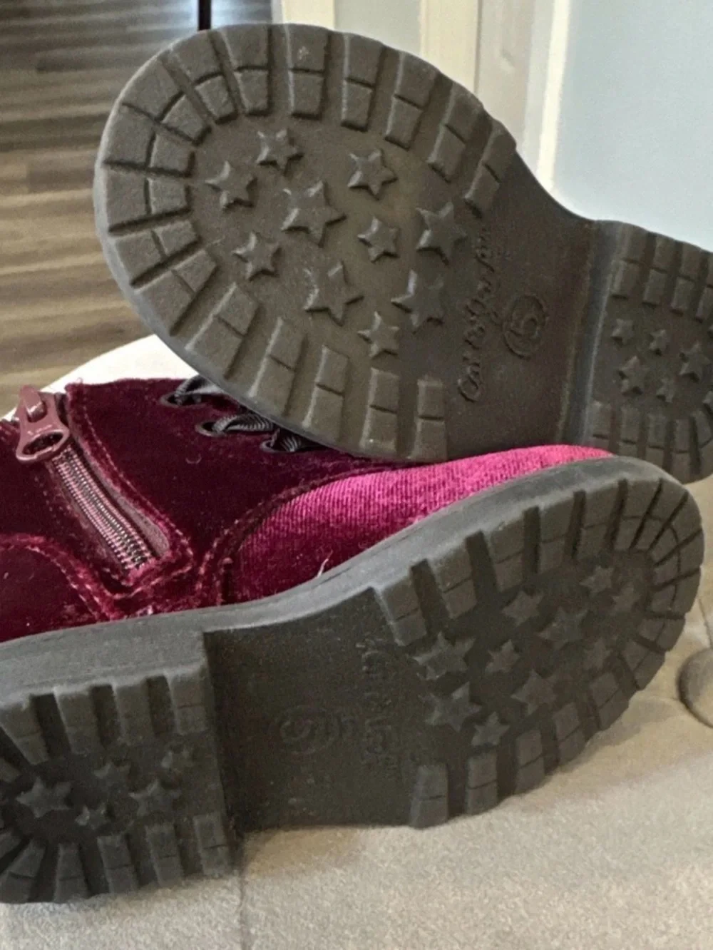 Cat and Jack Velvet Burgundy Lace-Up Ankle Boots Toddler Size 5